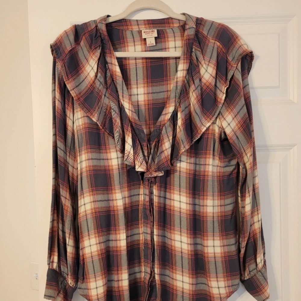 Ruffle flannel button down